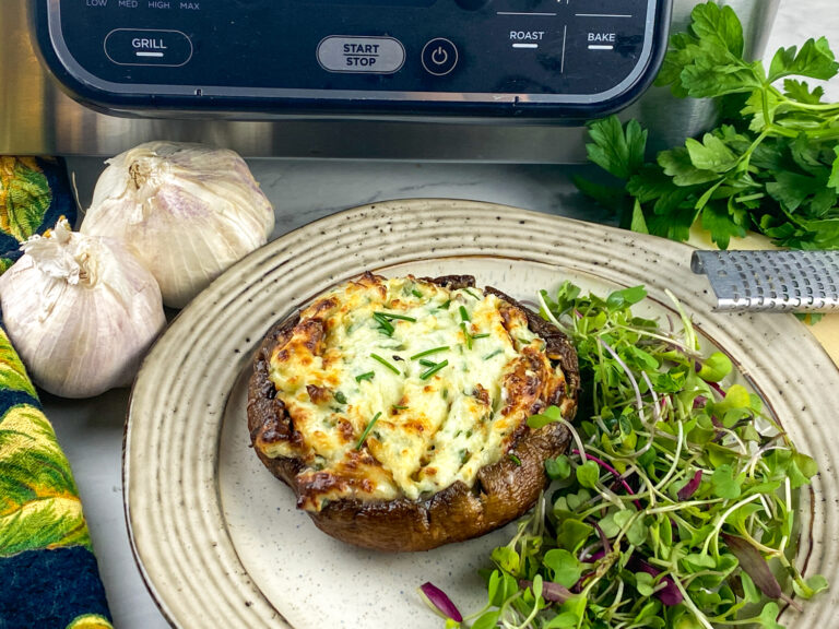 Stuffed Portobello Mushrooms + Bonus Recipe (Air Fryer Roasted Garlic)
