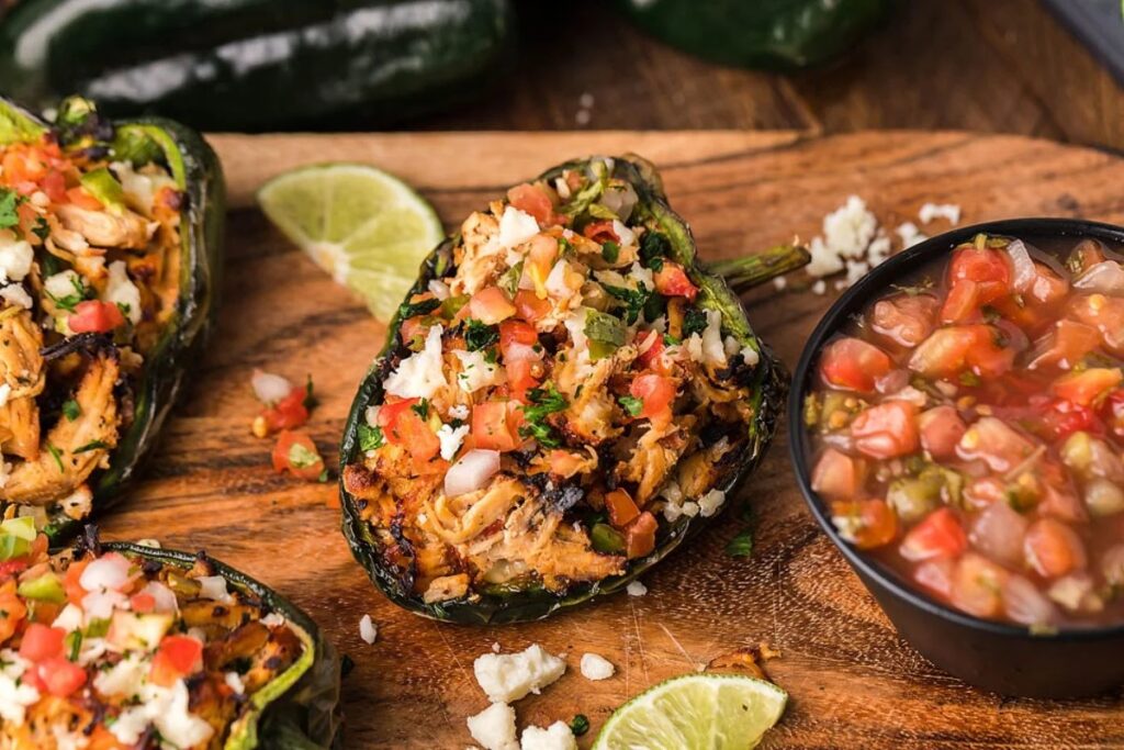 Delectable Air Fryer Fiesta Chicken Stuffed Poblano Peppers