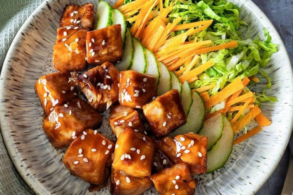 A serving of Air fryer Salmon Bites With Teriyaki Sauce