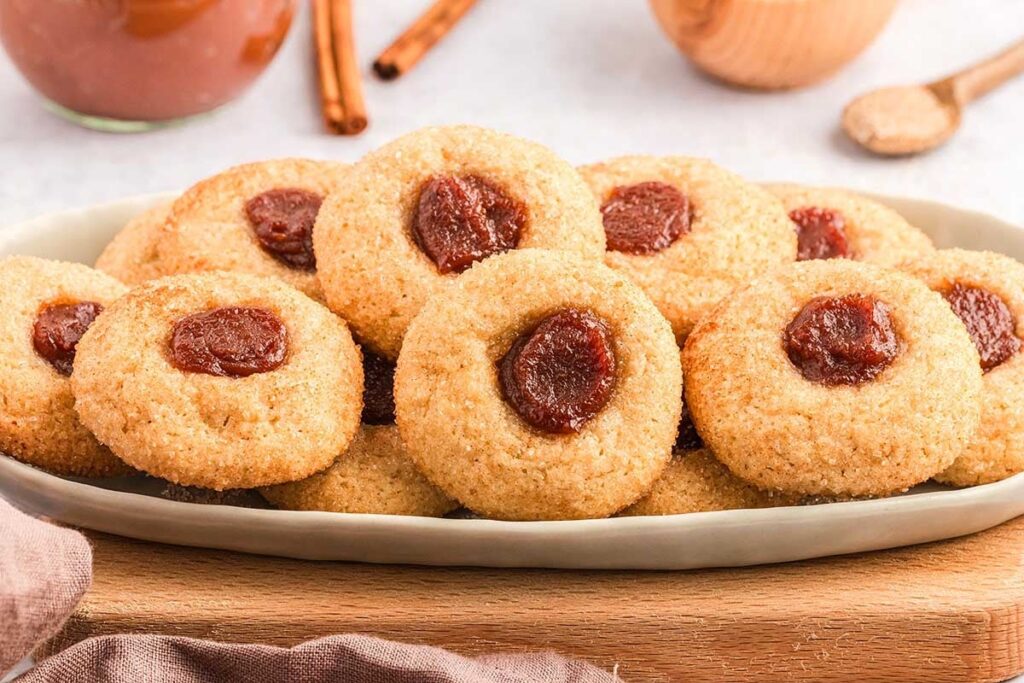 A plate of Apple Butter Thumbprint Cookies