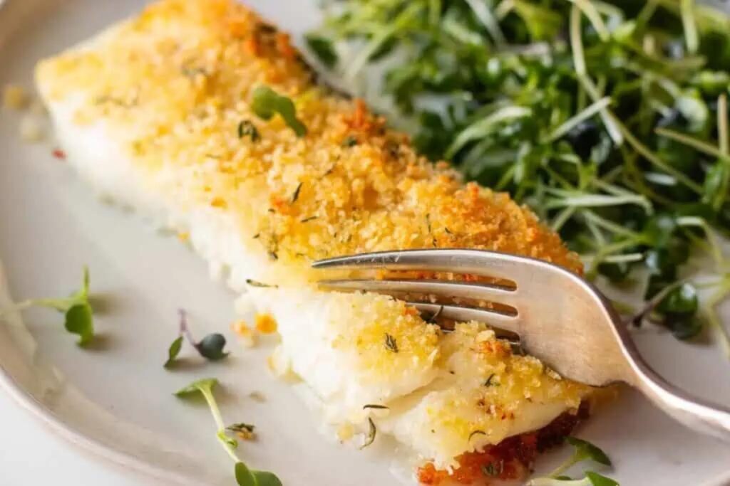 Baked Seas Bass With Garlic Butter And Herbs