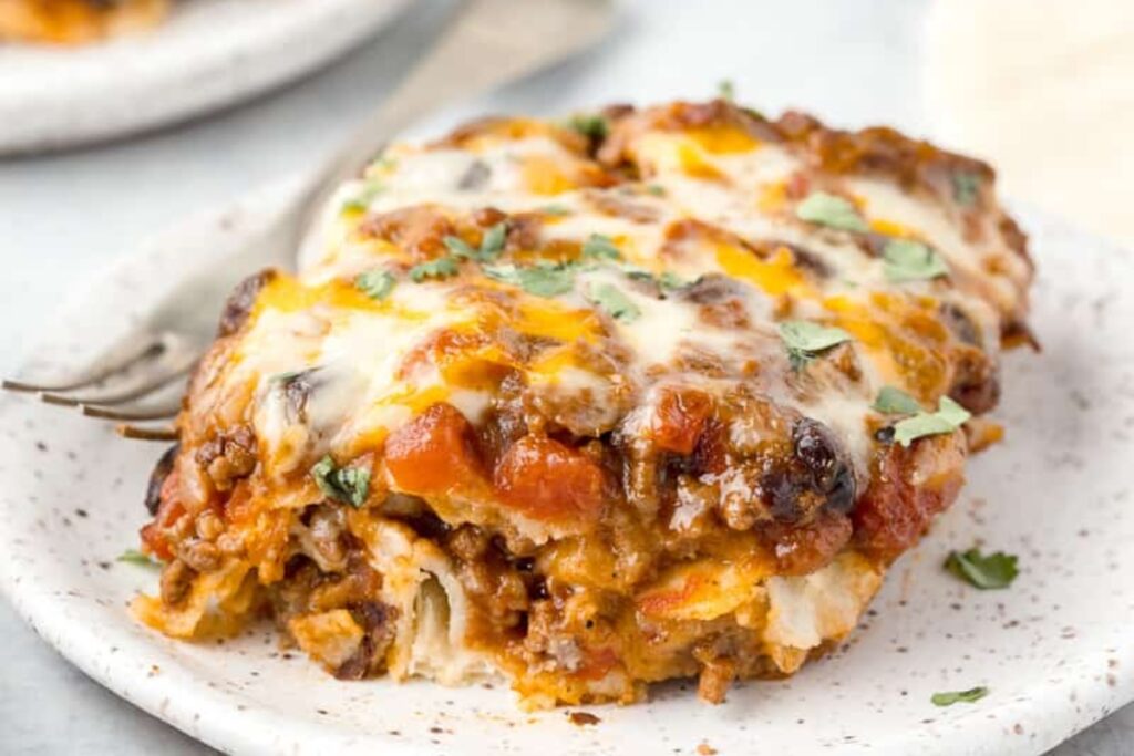 Beef Enchilada Casserole with Corn Tortillas