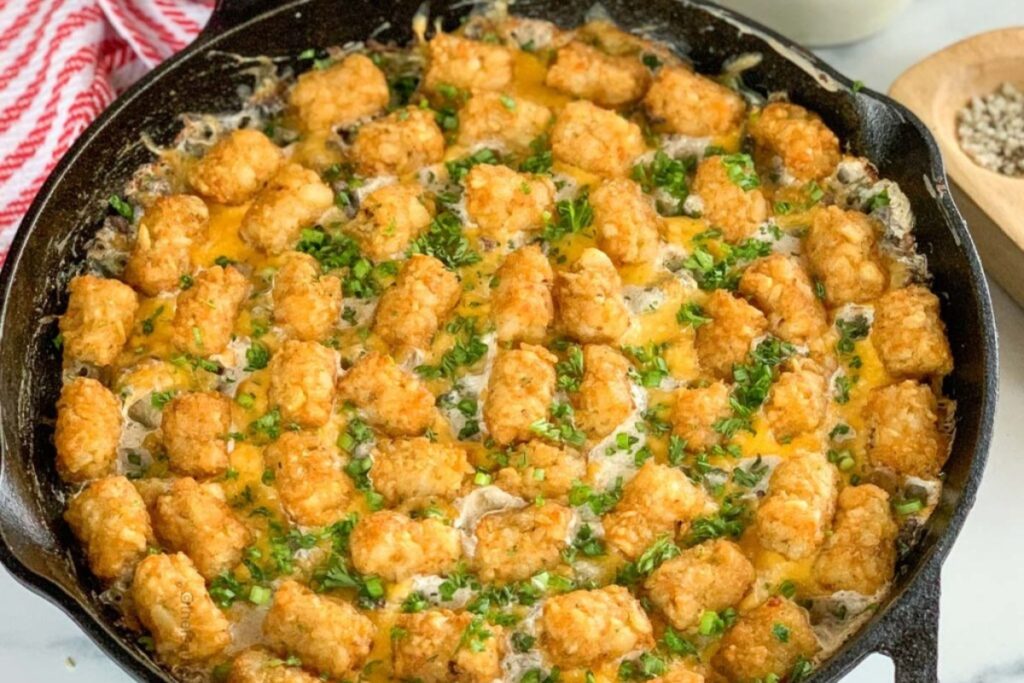 Beefy Green Bean Casserole with Tater Tots