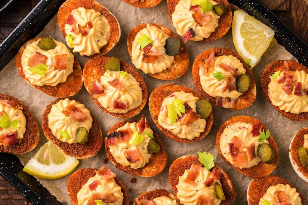 Bloody mary devilled eggs