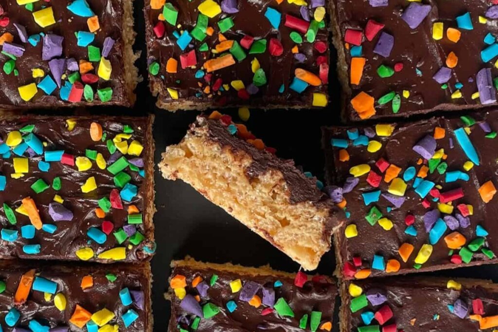 Slices of Chocolate and Peanut Butter Rice Krispie Treats
