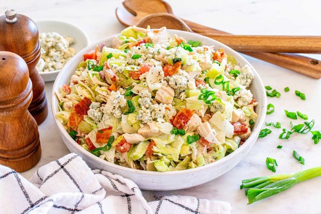 A bowl of Chopped Chicken Blue Cheese Salad
