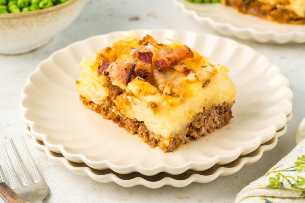 Cowboy Meatloaf and Potato Casserole in a plate
