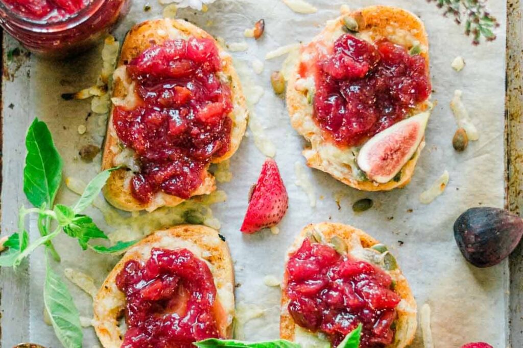 Crostini with Cheese and Strawberry Fig Preserves