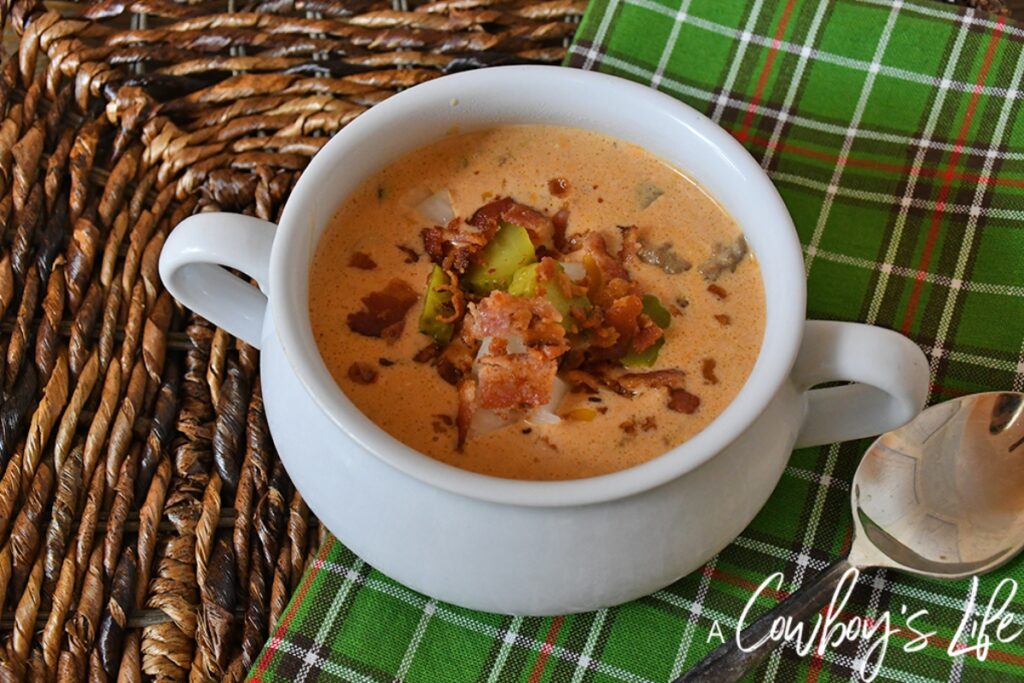 Easy Bacon Cheeseburger Soup in a bowl
