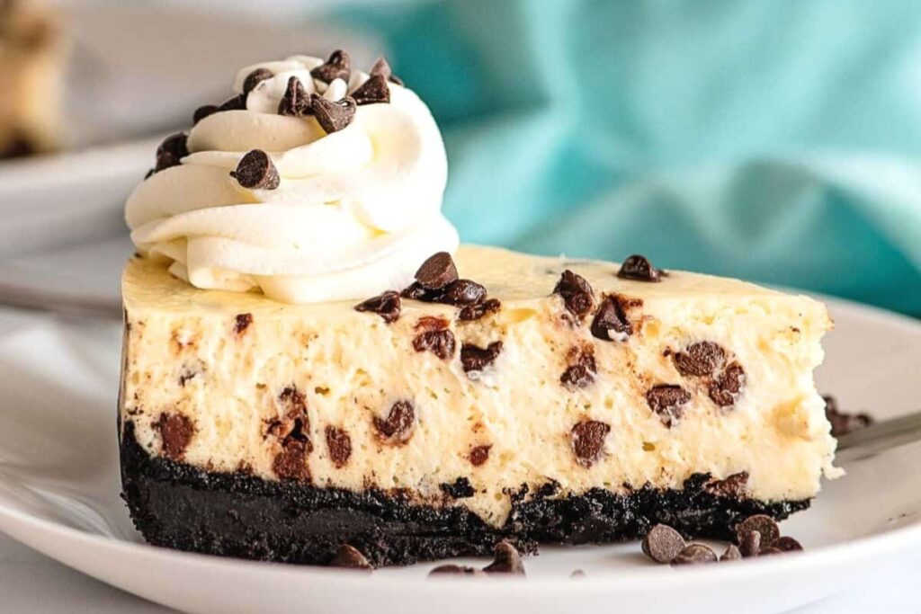 A slice of Easy Chocolate Chip Cheesecake 