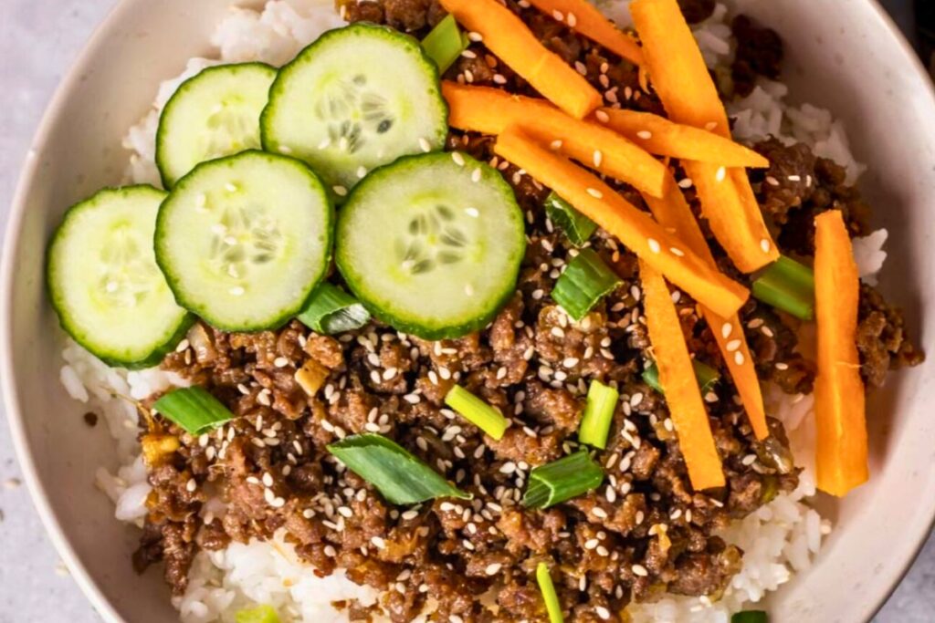 A bowl of Easy Korean Beef And Rice