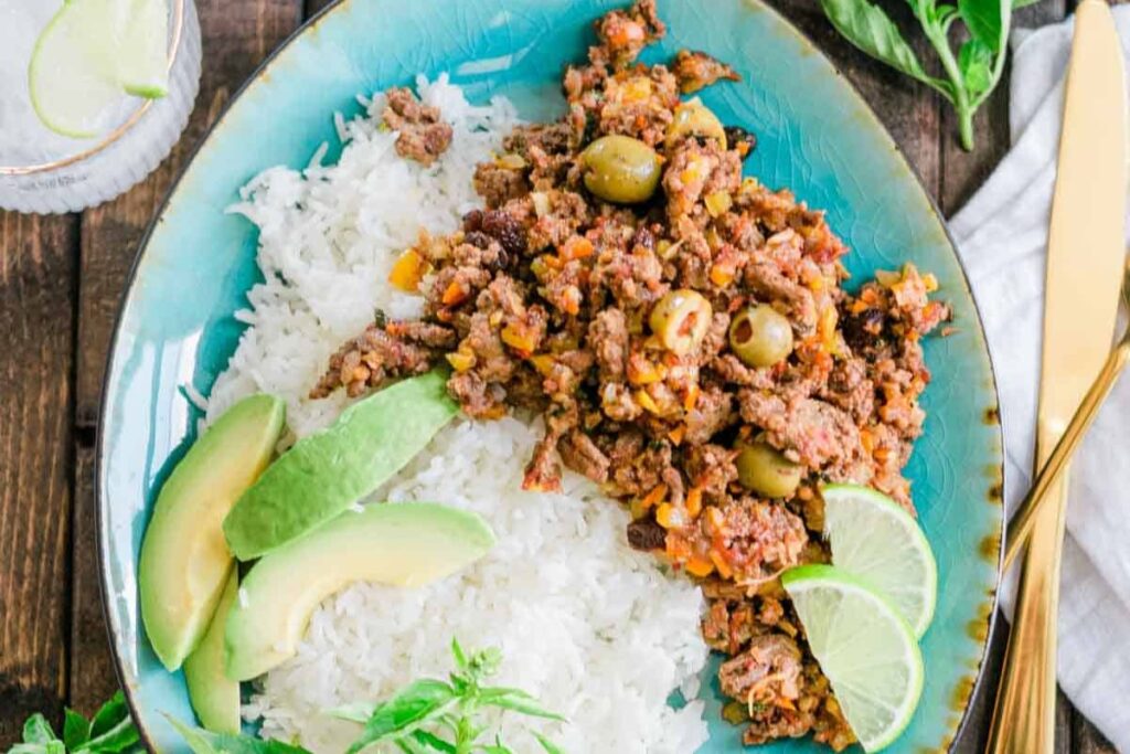 A plate of Easy Puerto Rican Picadillo (Spiced Ground Beef)