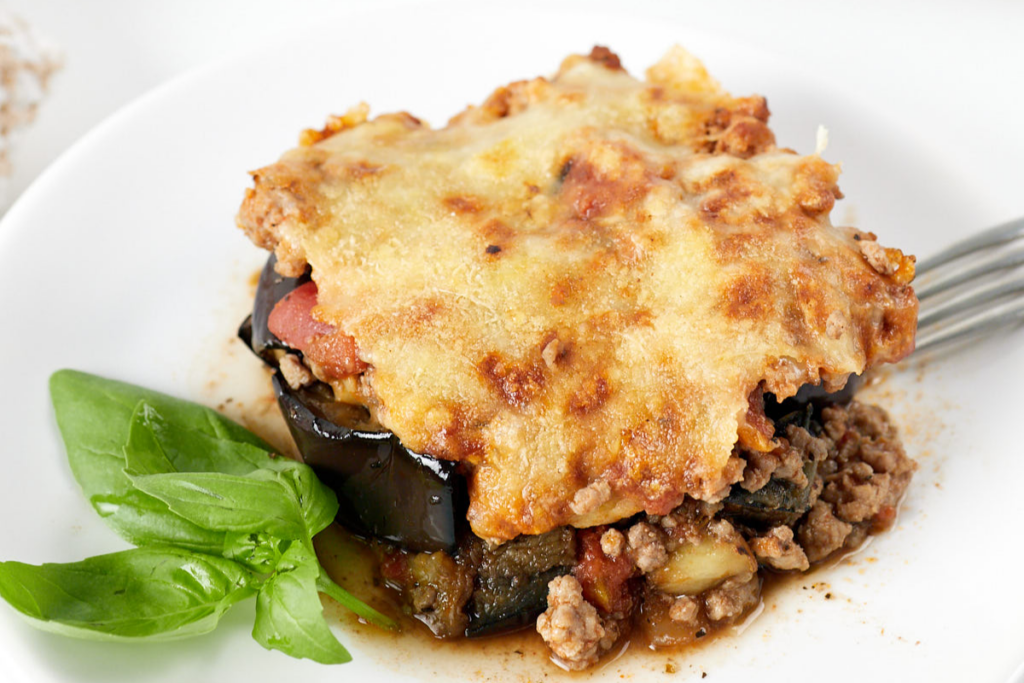 A serving of Eggplant And Ground Beef Casserole
