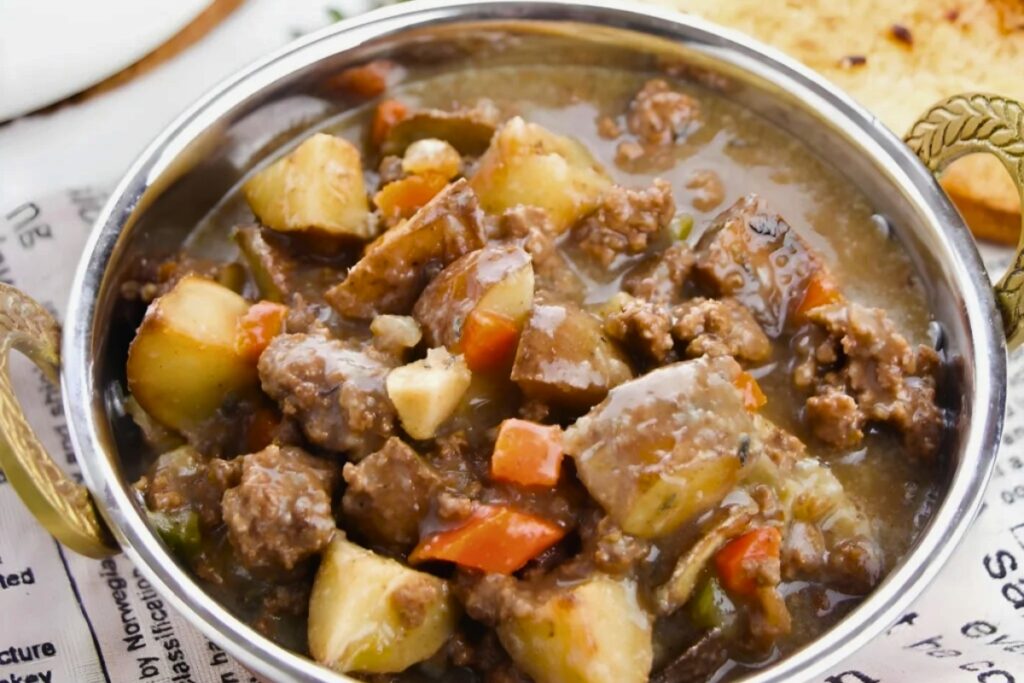 A serving of Irish Inspired Ground Beef Stew
