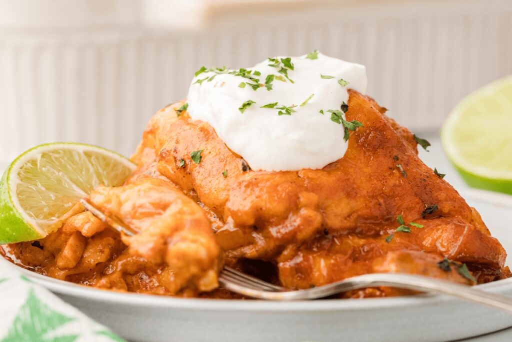 Leftover Turkey Enchilada Casserole Recipe in a plate