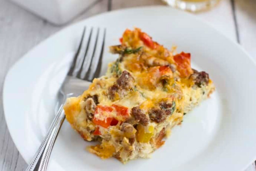 A serving of Sausage and Egg Casserole 