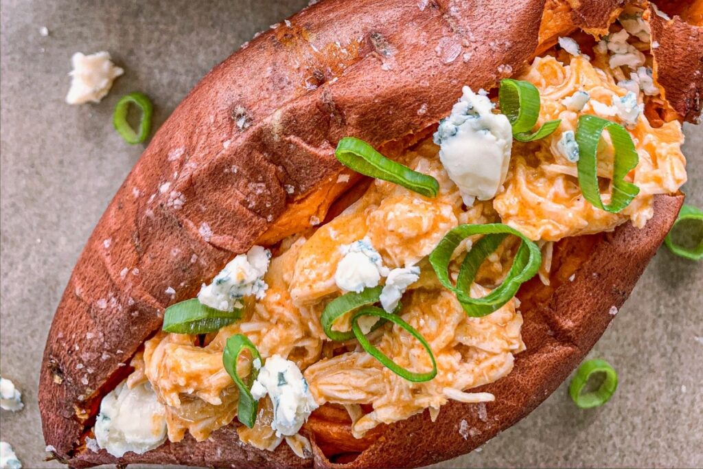 Slow Cooker Buffalo Chicken Stuffed Sweet Potatoes