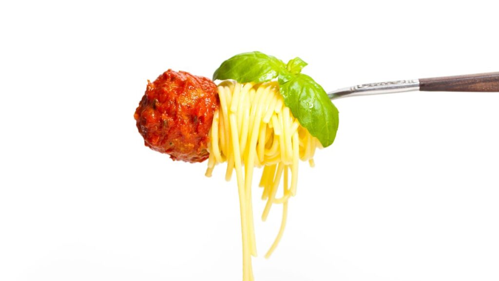 Spaghetti and Meatballs on a fork