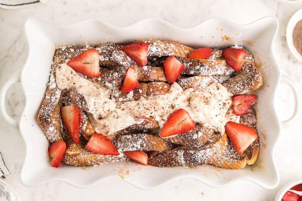 Tiramisu French Toast Casserole Bake with Sweet Cream
