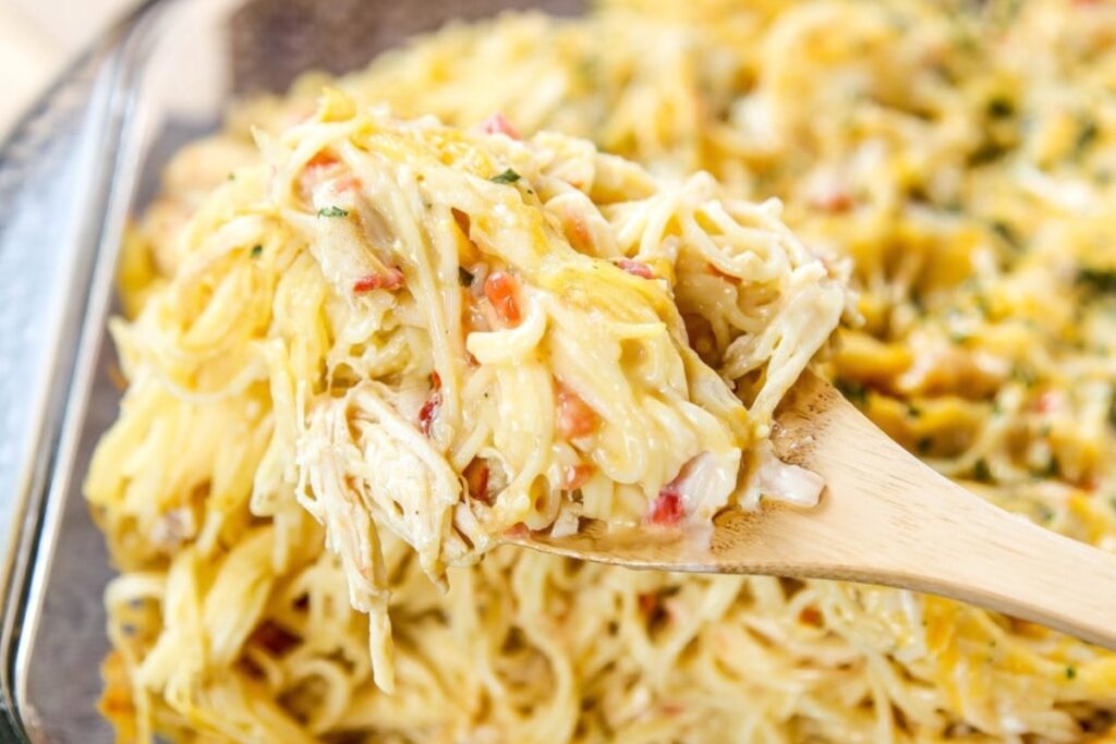 A spoonful of Ultimate Creamy Chicken Spaghetti