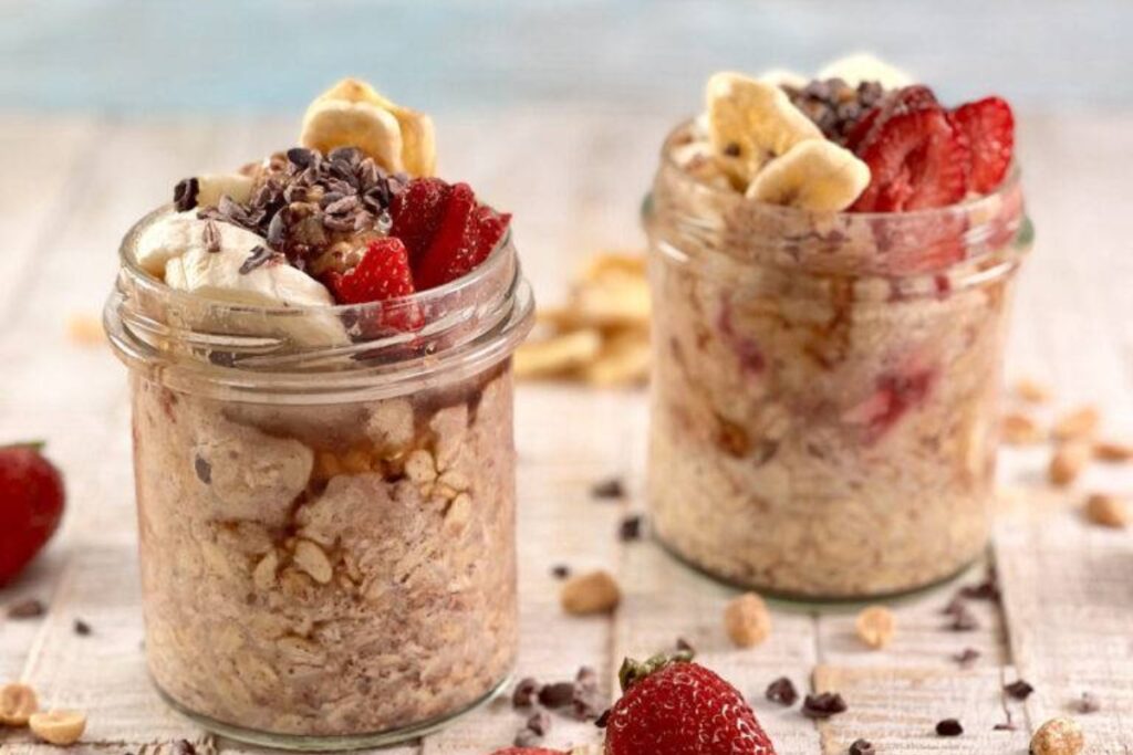 2 glasses of Vegan Peanut Butter Overnight Oats