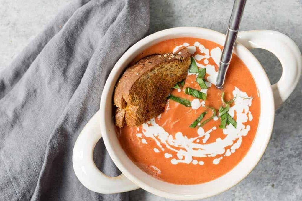 A bowl of Vegan Slow Cooker Tomato Soup 