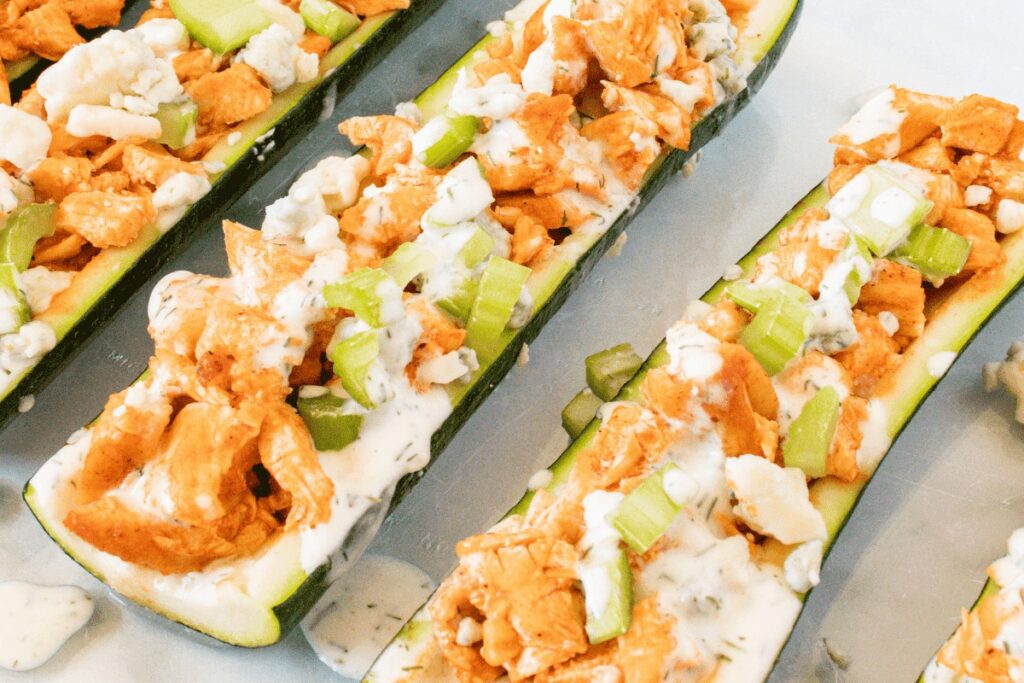 Buffalo Chicken Zucchini Boats