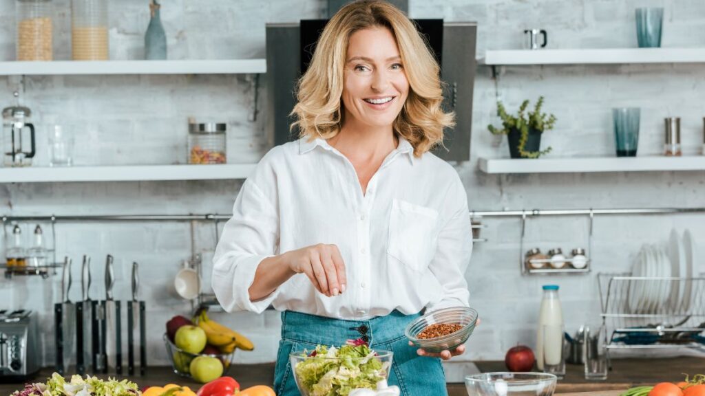 happy woman cooking