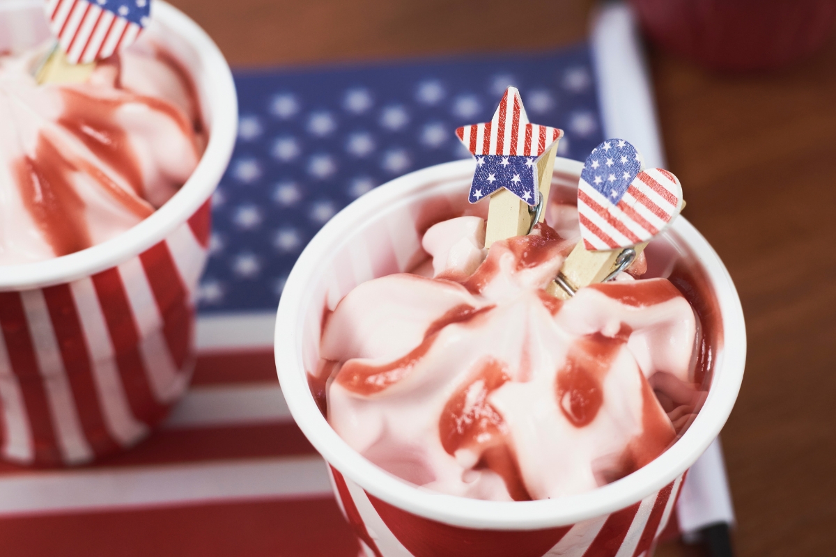 ice cream decorated with American flags