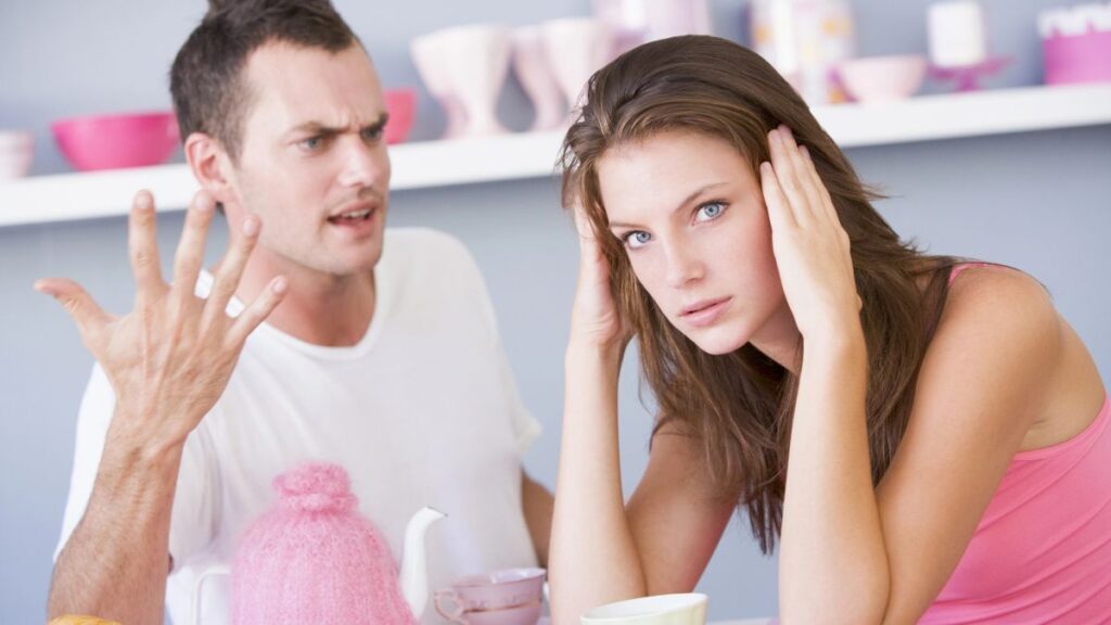 man yelling at woman at breakfast