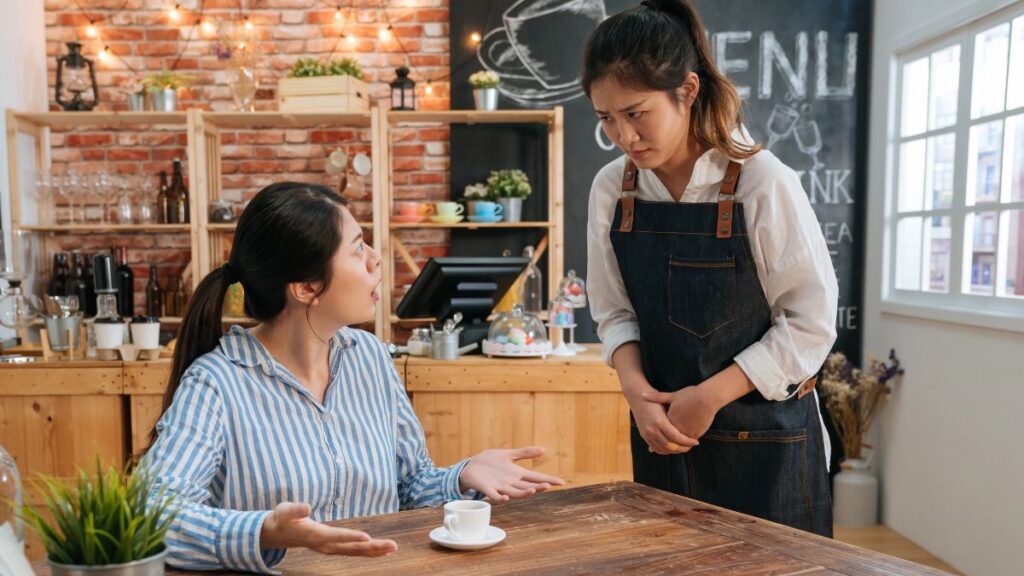 upset waitress and customer