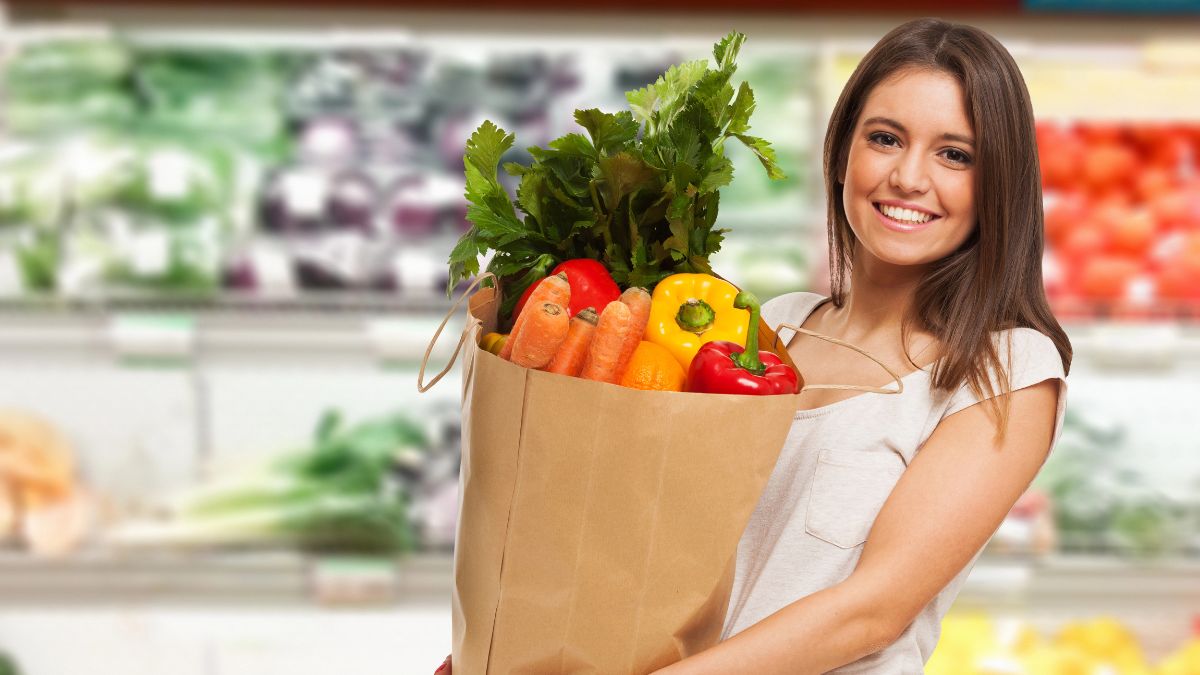 woman holding groceries