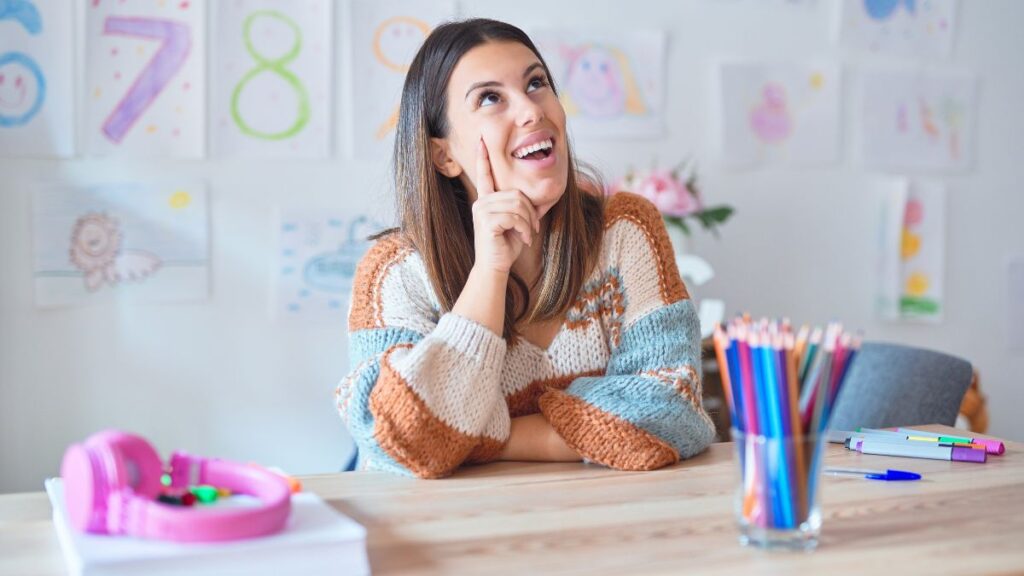 woman smiling and thinking