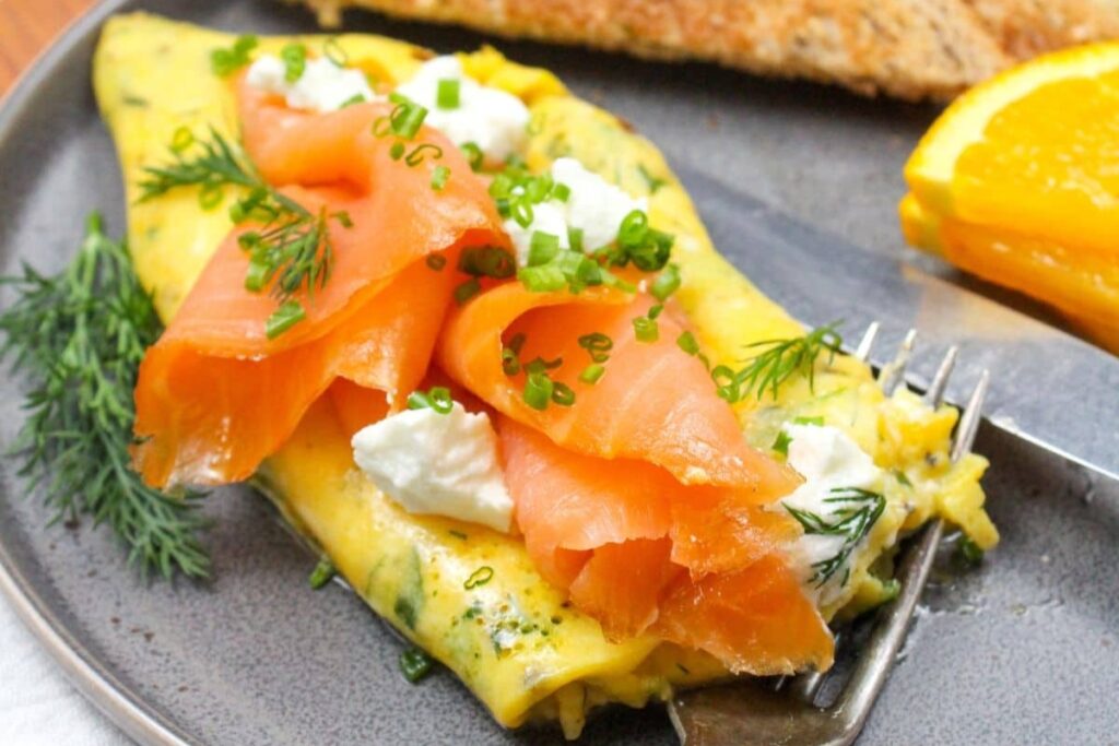 10-Minute Smoked Salmon Omelette with Creamy Goat Cheese