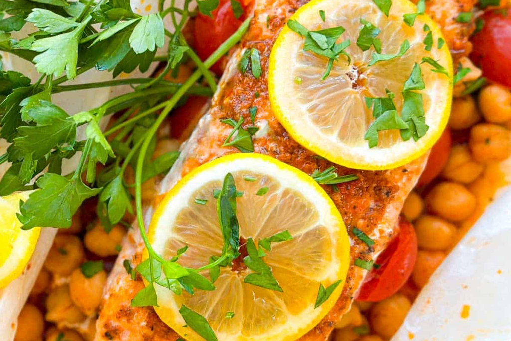 Baked Moroccan Salmon Recipe With Harissa Chickpeas 