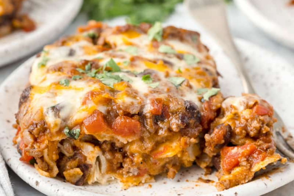 Beef Enchilada Casserole with Corn Tortillas 