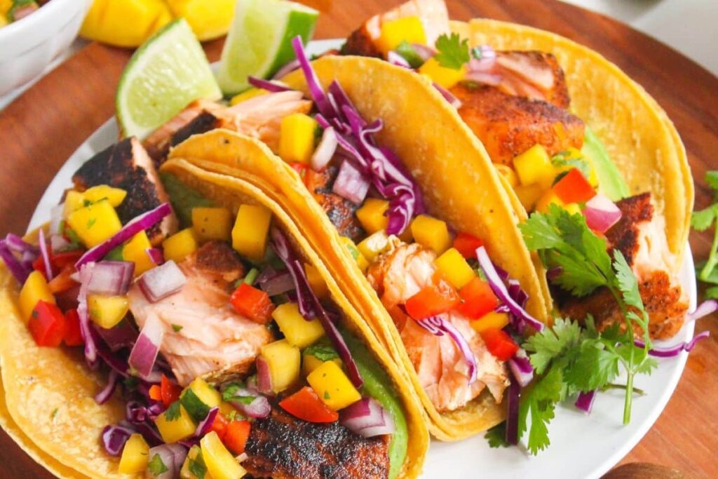 Blackened Salmon Tacos With Mango Salsa (Grilled Or Stovetop)