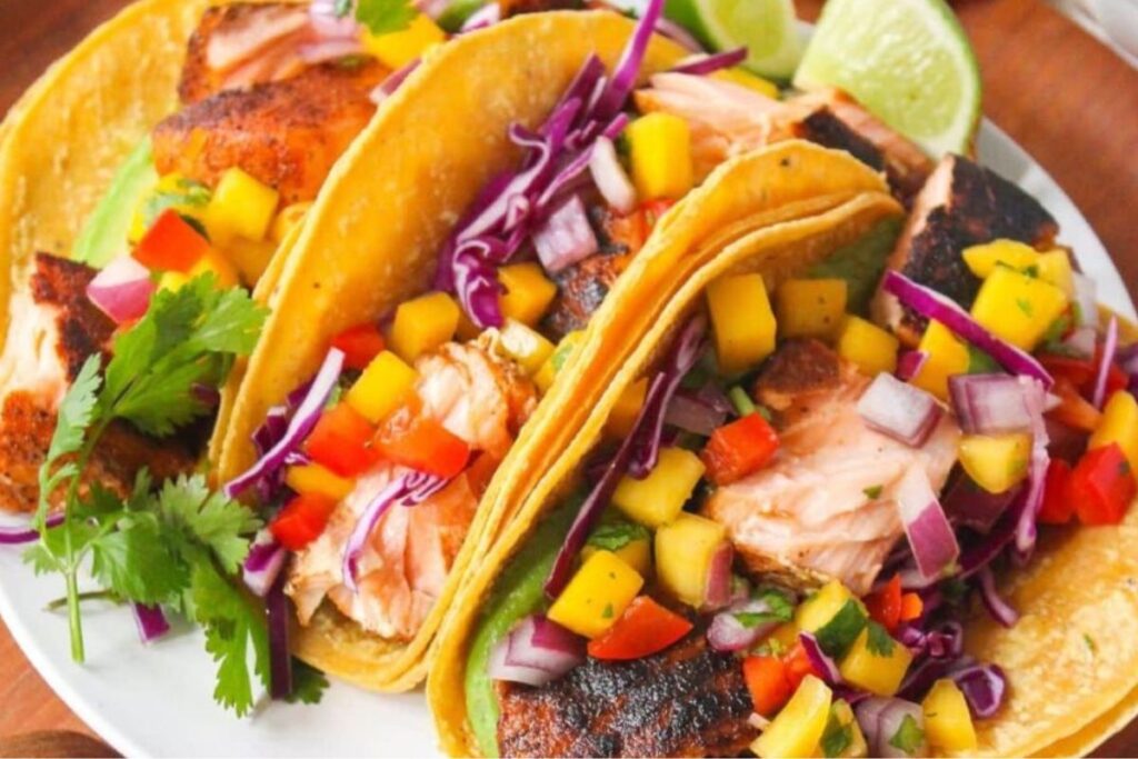 Blackened Salmon Tacos With Mango Salsa