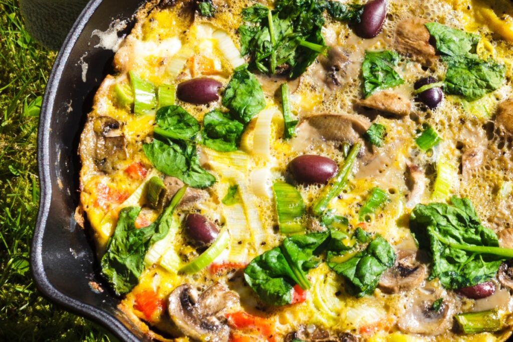 Colorful Pizza Omelette With Mushrooms And Spinach