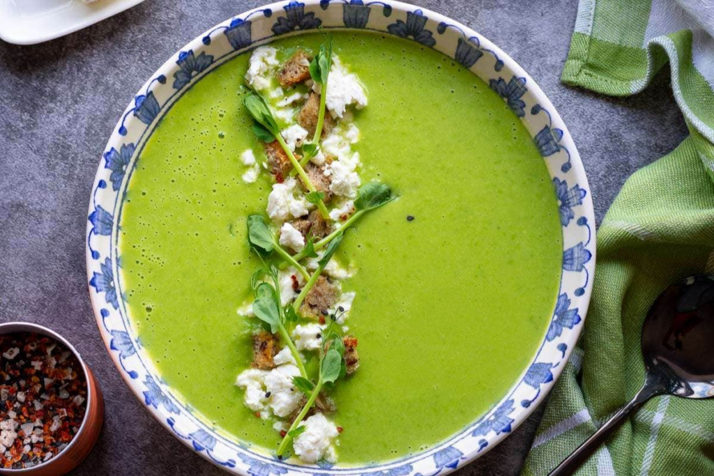 EASY GREEN PEA AND FETA SOUP 