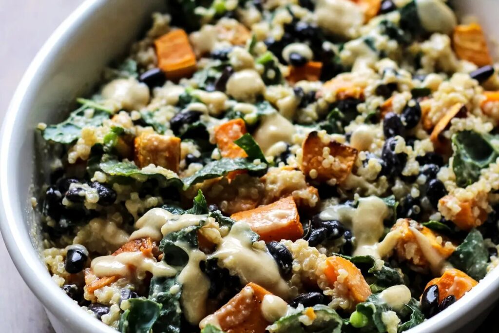 Sweet Potato Casserole with Black Beans, Kale and Quinoa