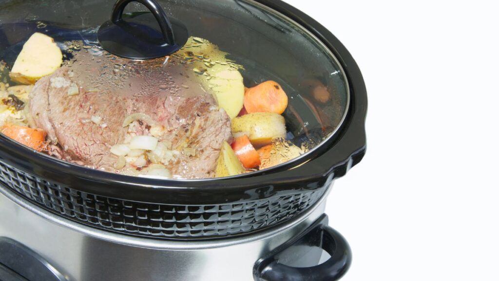 beef and vegetables in slow cooker