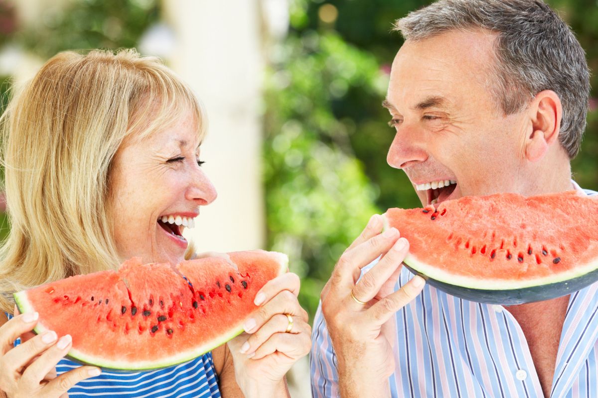 couple eating watermelon