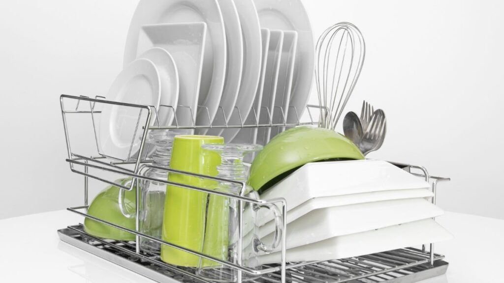 dishes on rack