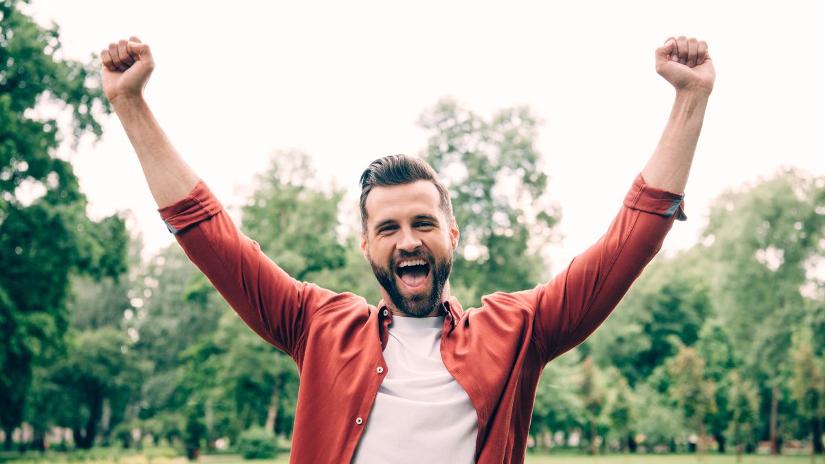 excited man outside