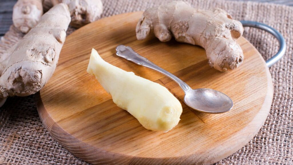 fresh ginger with spoon