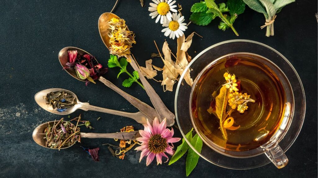 fresh tea with flowers