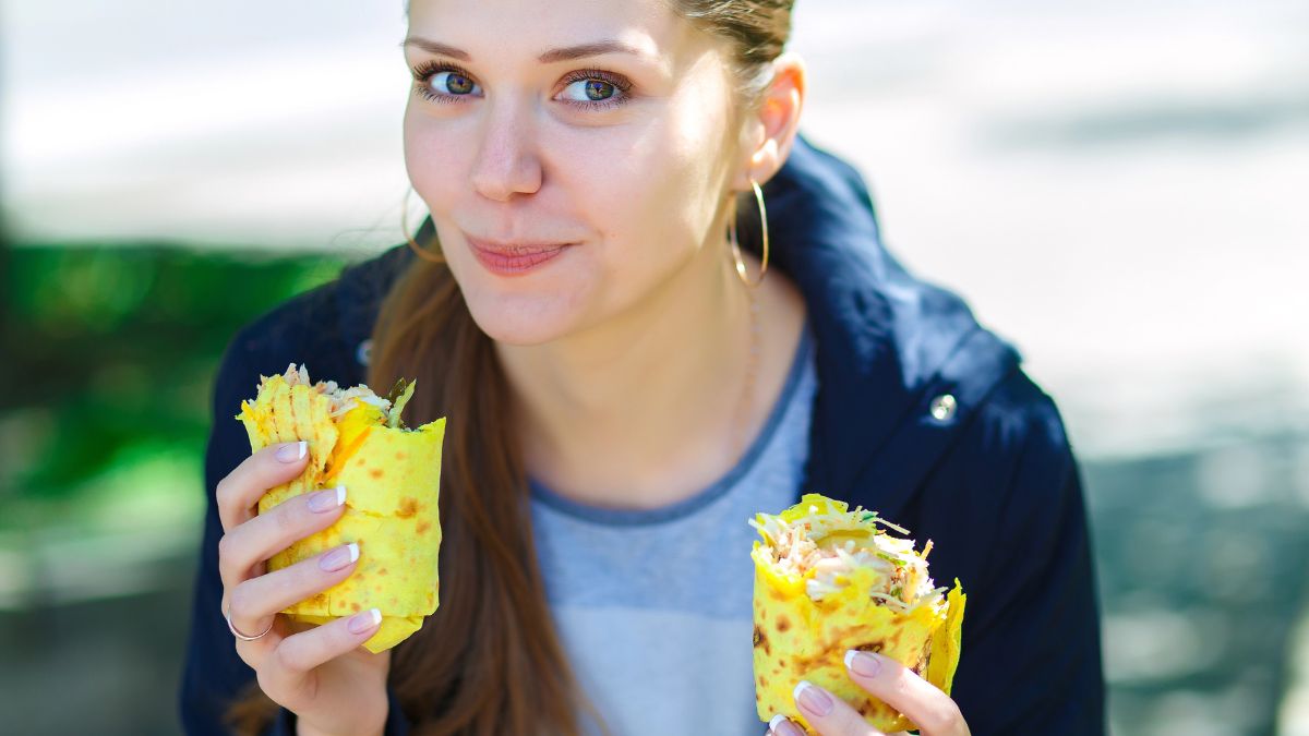 happy woman holding wrap