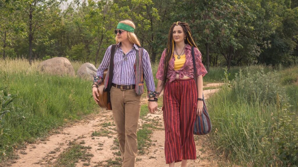 hippie couple walking