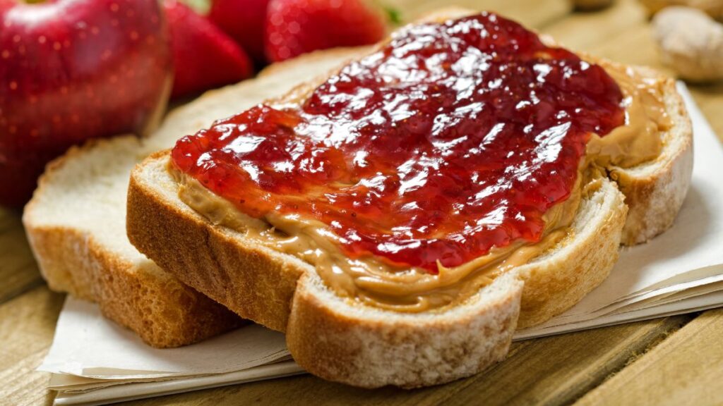 open faced peanut butter and jelly